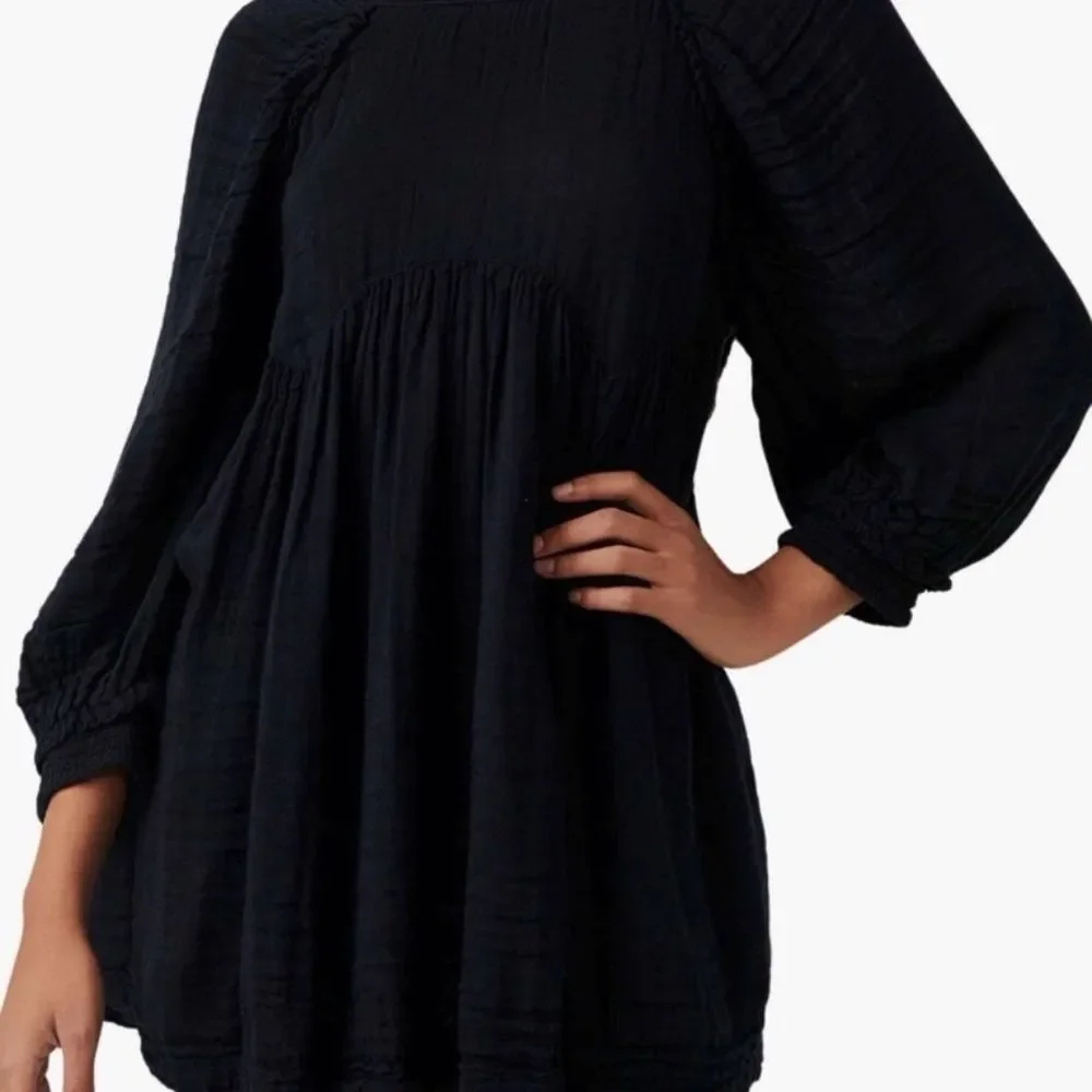 Free People free-est Adler Tie Back Tunic Top Black Size XS